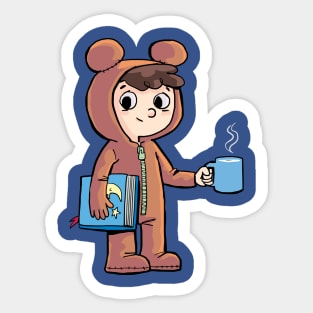 boy prepares for bed with a cup of warm milk and a picture book Sticker